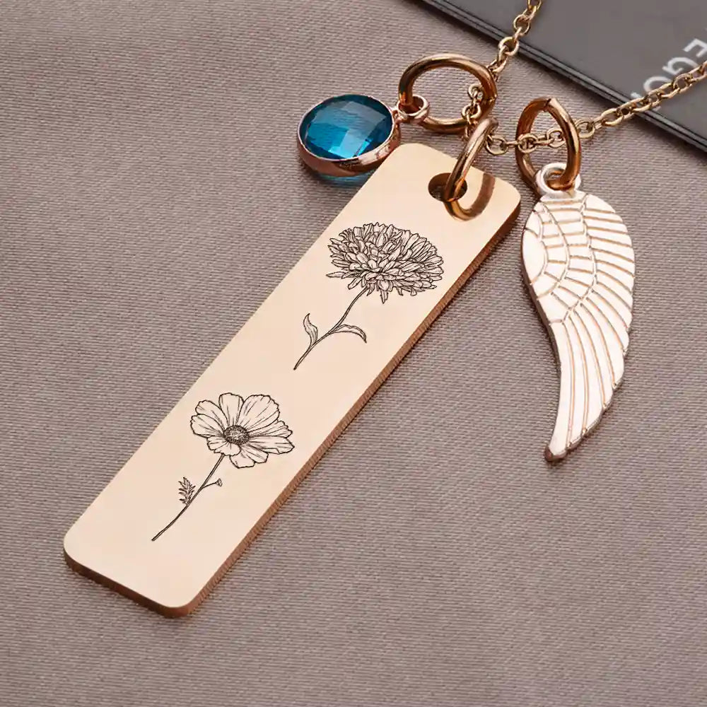 “Cherish Each Moment” - Personalized Birthstone Charm Necklace for Moms and Kids Birthstone Charm Necklace PopCulturePrints