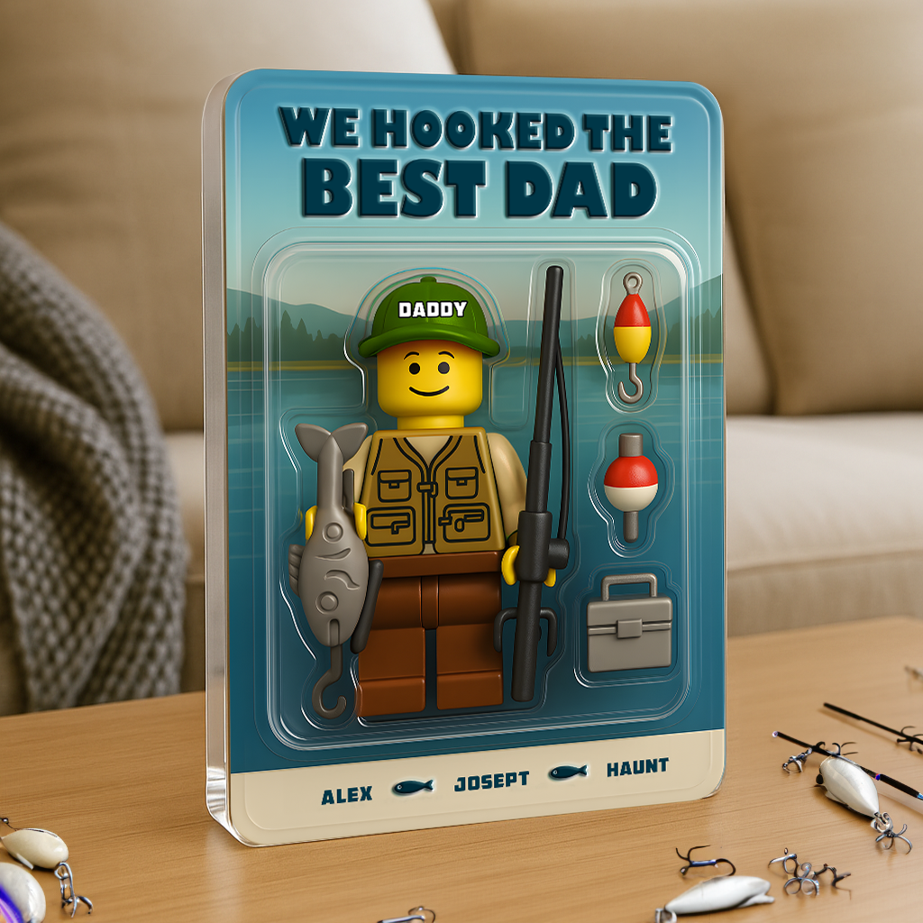 We Hooked the Best Dad - Personalized Fishing Dad Acrylic Plaque Gift Shaped Plaques PopCulturePrints