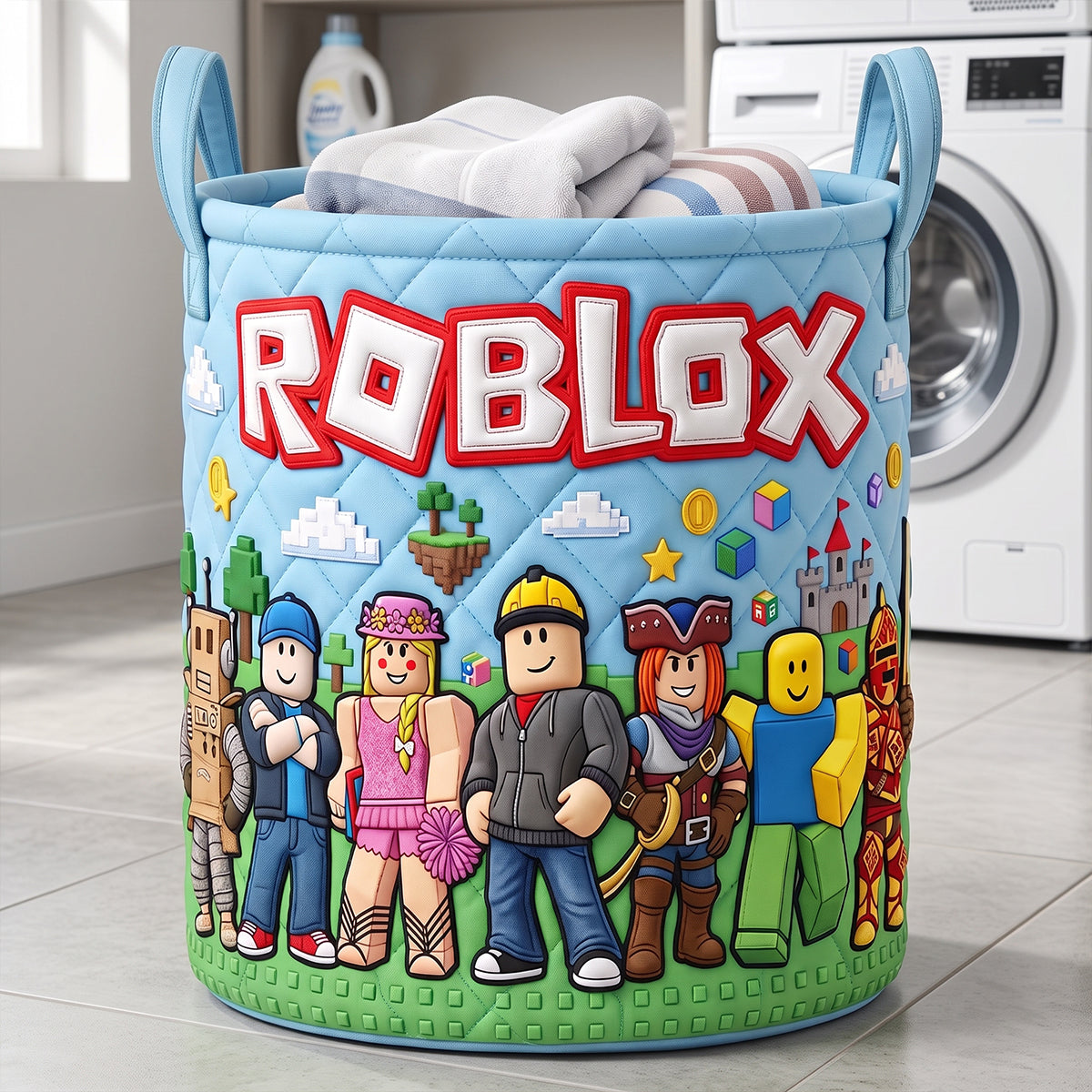 Block World Laundry Basket - Personalized Gifts 01natn140726 Laundry Basket PopCulturePrints