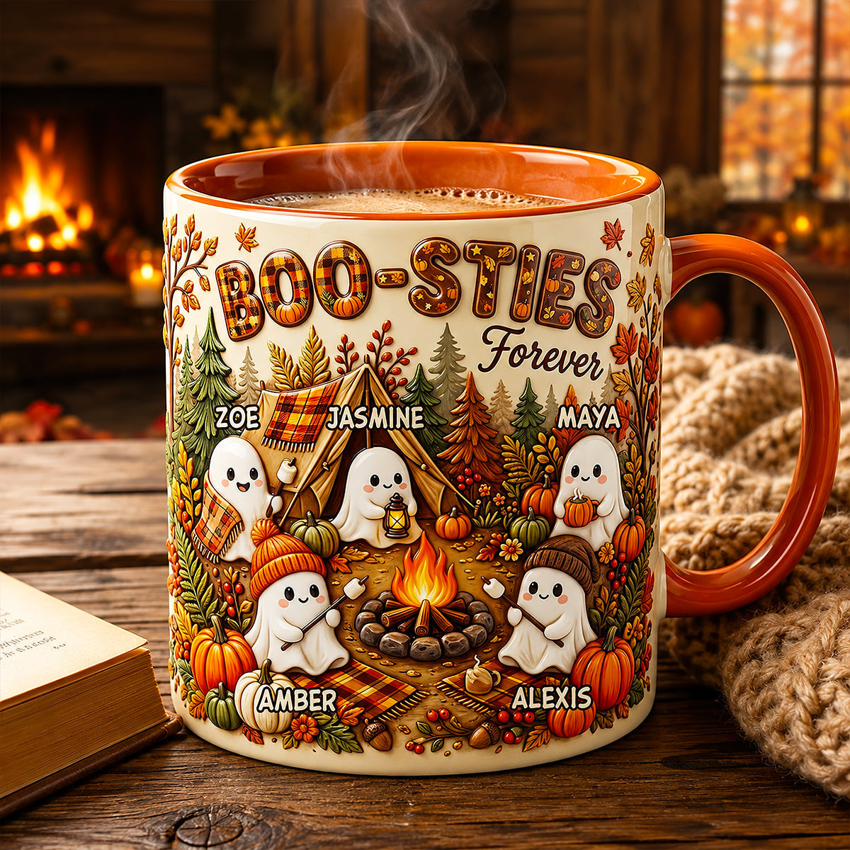 "Boo-Sties Forever!" Celebrate Friendship with Customizable Fall Camping Coffee Mug - Perfect Personalized Gift for Besties Coffee Mug PopCulturePrints