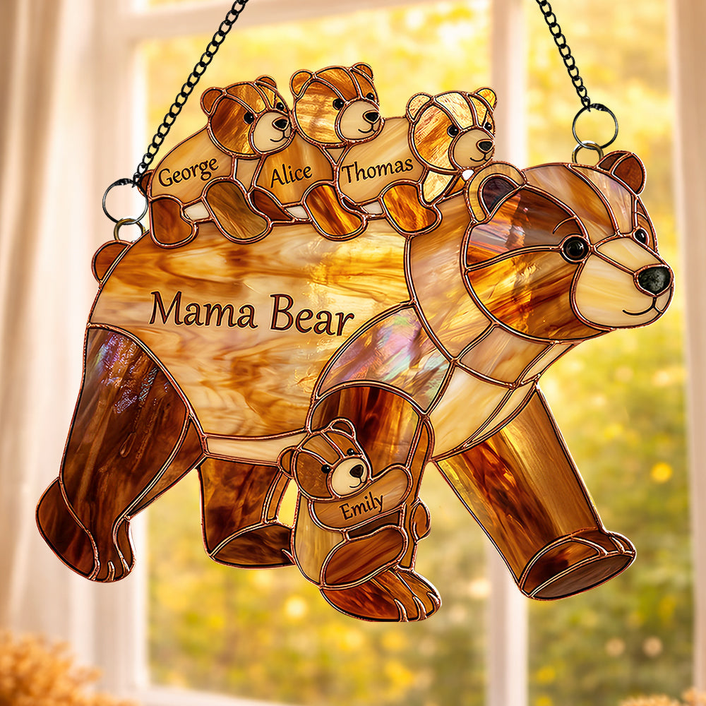 "Embrace the Love of Family" - Personalized Mama Bear Suncatcher Ornament for Mother's Day - Gift for Mom, Grandma, and Loved Ones Ornament PopCulturePrints