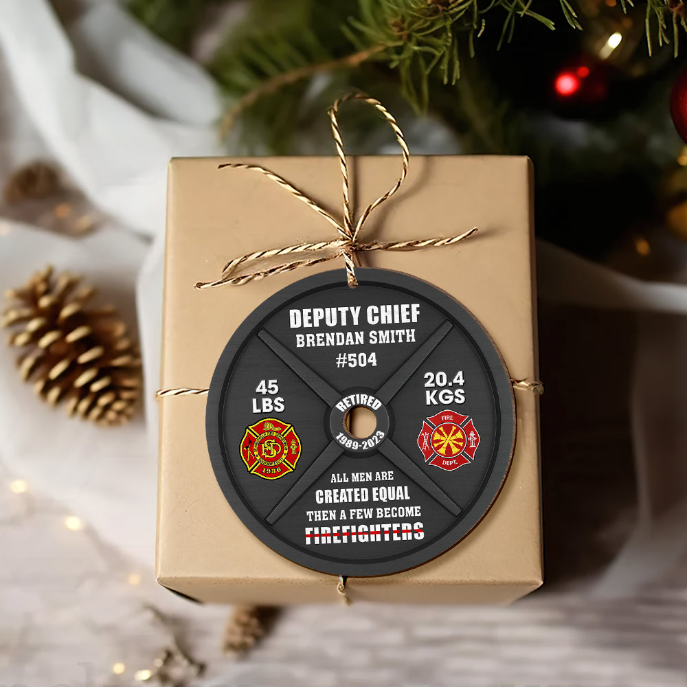 Personalized Firefighter Wood Ornament - Weight Plate Design Ornament PopCulturePrints