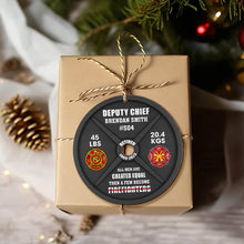 Load image into Gallery viewer, Personalized Firefighter Wood Ornament - Weight Plate Design Ornament PopCulturePrints
