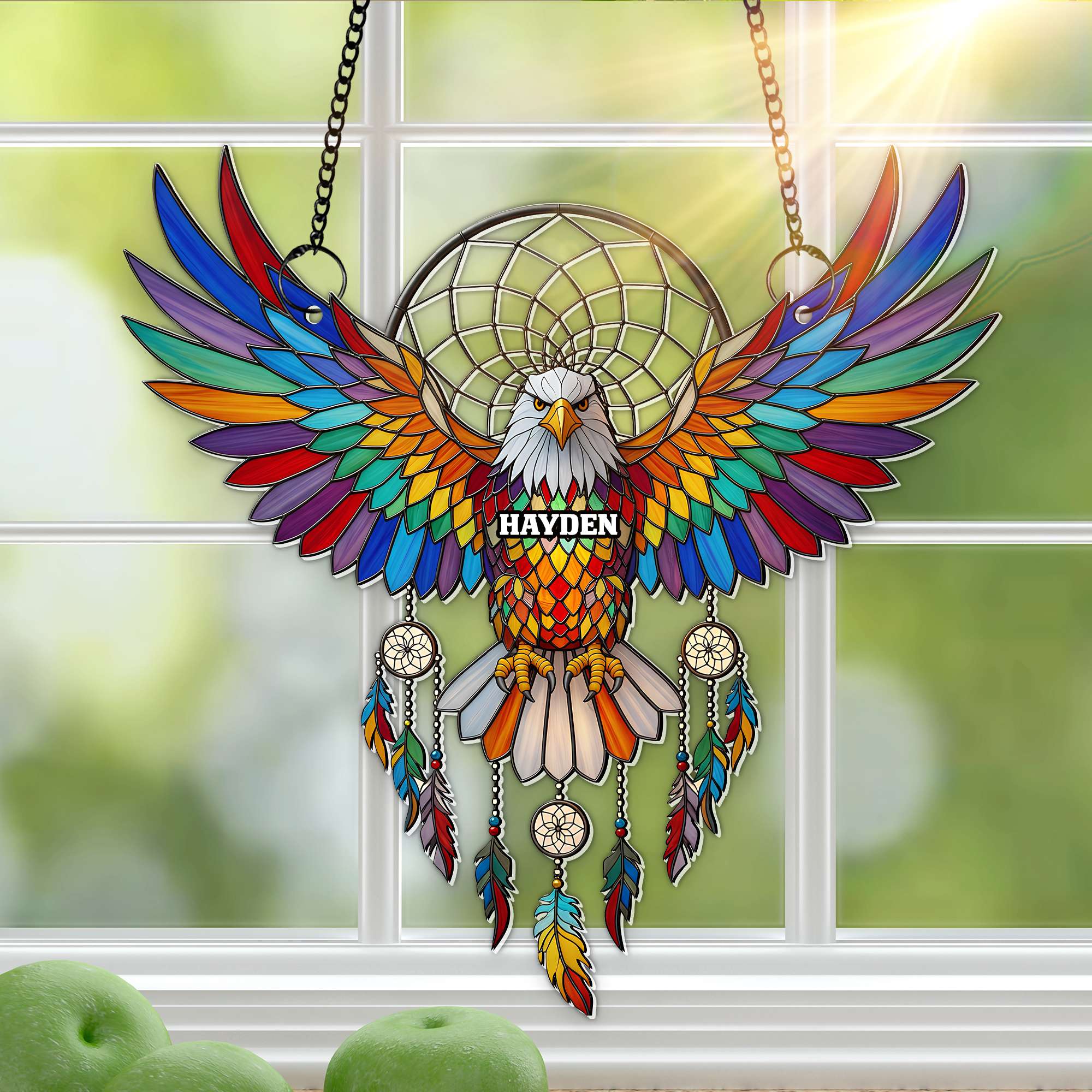 “Embrace the Spirit of Freedom” - Radiant Winged Spirit Native American Suncatcher - Personalized Gift for Boho Lovers Ornament PopCulturePrints