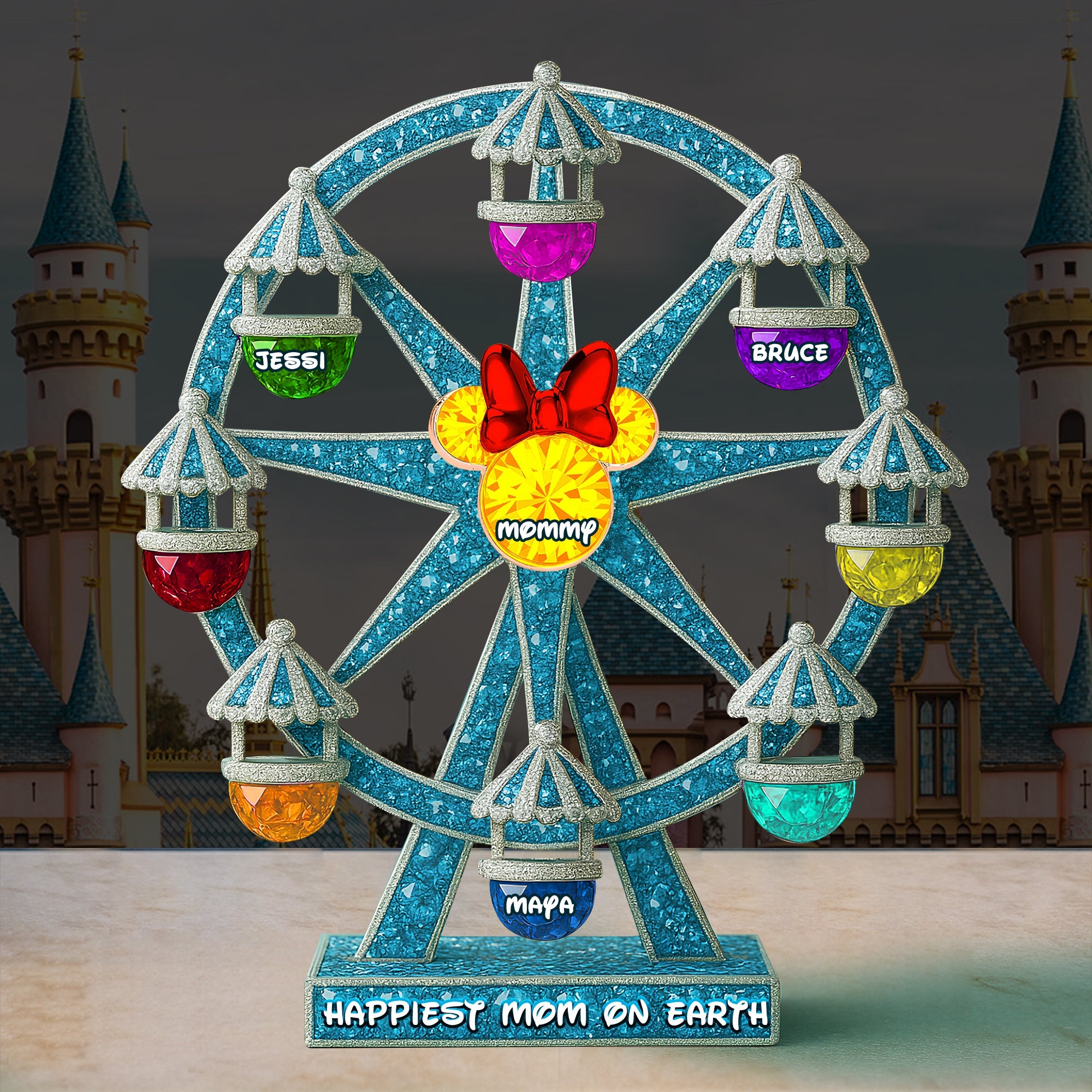 "Happiest Mom on Earth" - Personalized Ferris Wheel Plaque - Unique Gift for Mom, Grandma, and Special Occasions Shaped Plaques PopCulturePrints