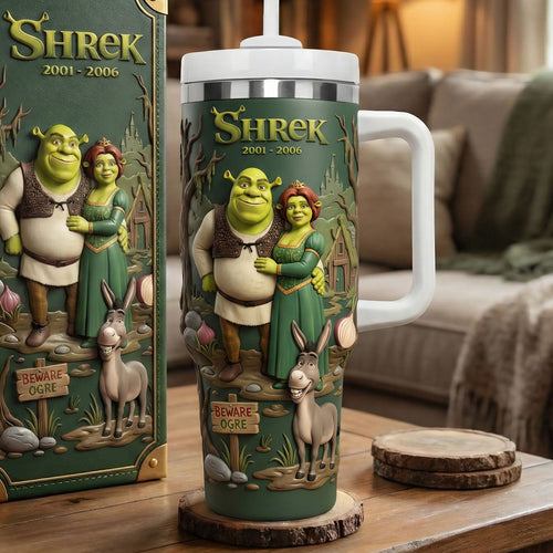 Love as Strong as Shrek – Personalized Whimsical Couple Handle Tumbler Tumbler Cup PopCulturePrints
