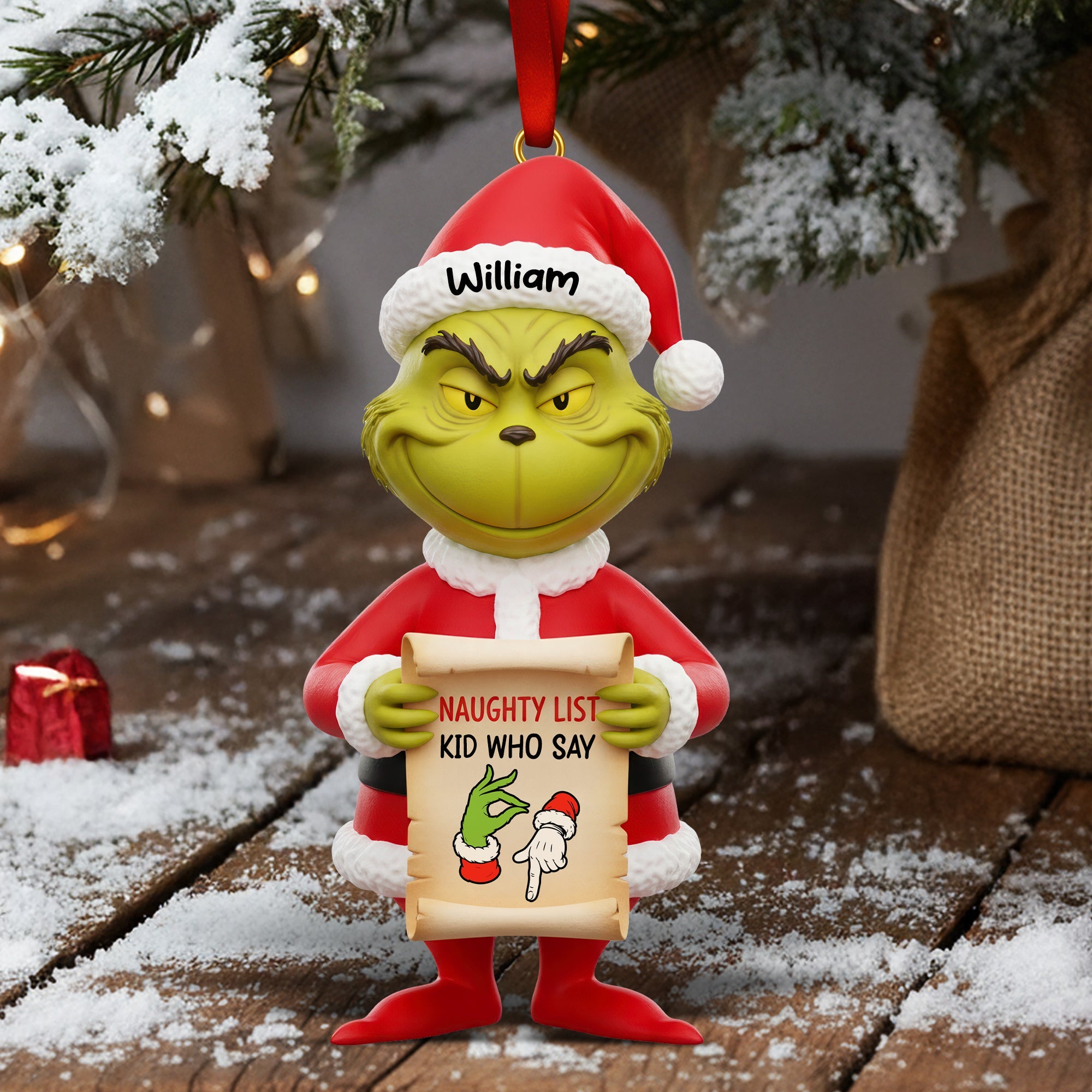 “Naughty List? No Problem!” - Funny Green Monster Acrylic Christmas Ornament - Personalized Gift for Kids Ornament PopCulturePrints