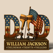 Load image into Gallery viewer, “The Legend Lives On” - Hero Lineman Dad Acrylic Plaque - Personalized Gift for Dad &amp; Grandpa Shaped Plaques PopCulturePrints
