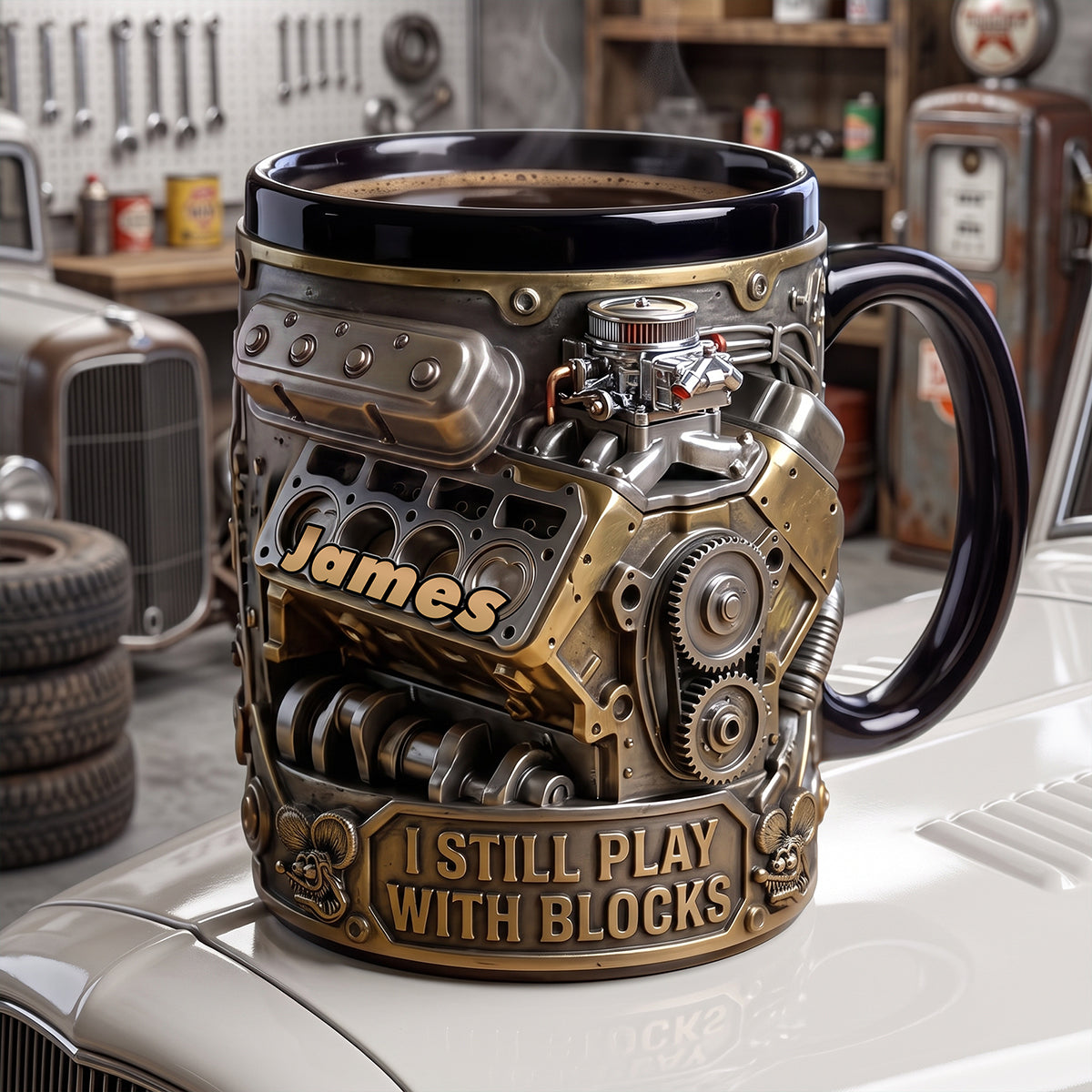 Rev Up Your Mornings: Custom Hot Rod Engine Mug - Perfect Gift for Car Enthusiasts