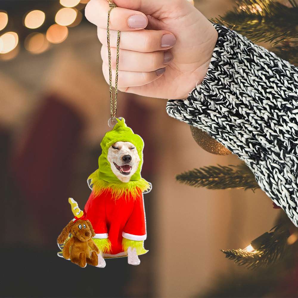 Personalized Grinch Dog Photo Christmas Ornament Ornament PopCulturePrints