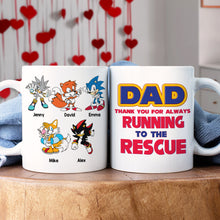 Load image into Gallery viewer, Personalized Superhero Dad Mug - Thank You for Running to the Rescue Coffee Mug PopCulturePrints
