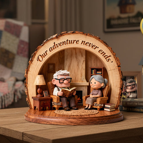 Our Adventure Never Ends - Personalized Old Couple Plaque - Meaningful Gift for Couples Shaped Plaques PopCulturePrints