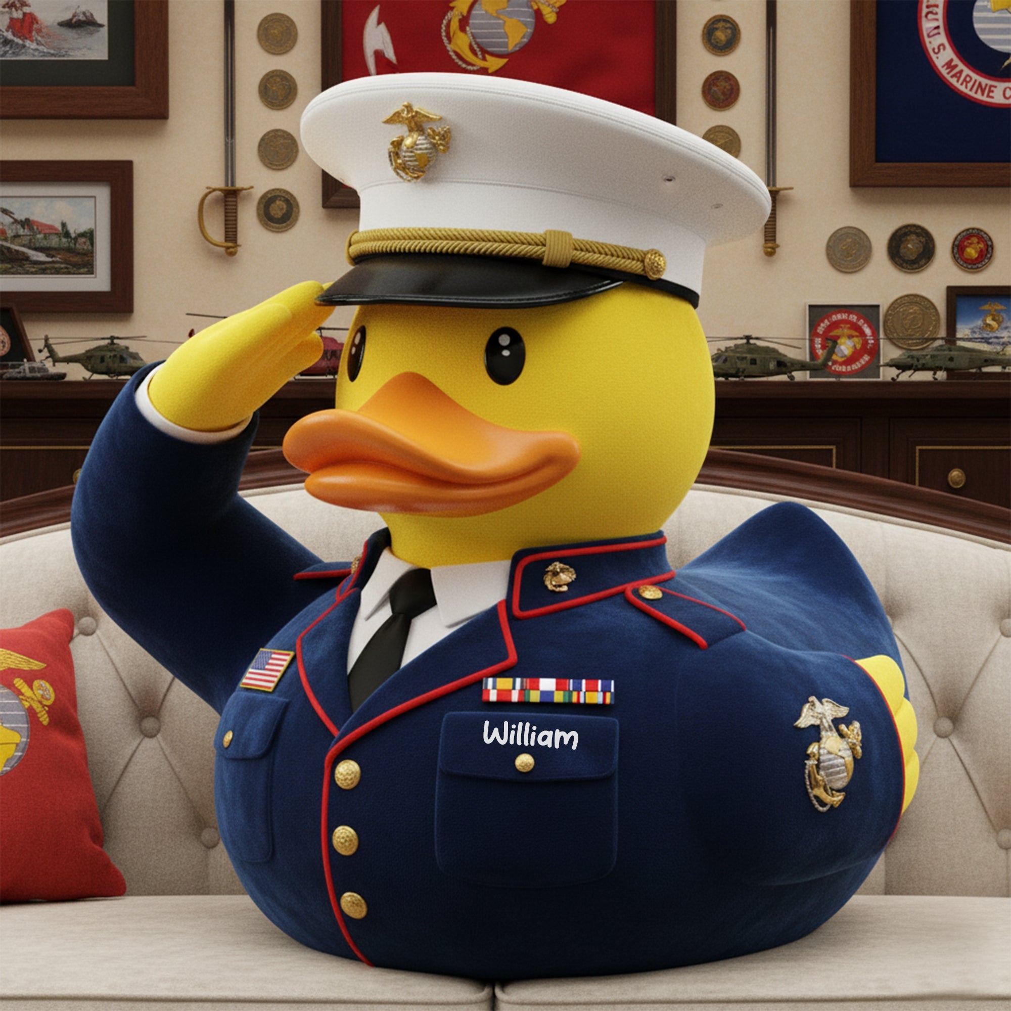 "Salute to Our Heroes!" - Military Pride Duck Pillow - Personalized Gifts for Soldiers Pillow PopCulturePrints