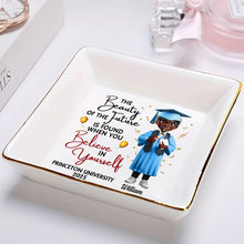 Load image into Gallery viewer, The Beauty of the Future is Found When You Believe in Yourself - Personalized Ring Dish - Gifts for Mom, Grandma, and Graduates Ring Dish PopCulturePrints
