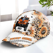 Load image into Gallery viewer, Personalized Jeep Girl Cap with Sunflower and Custom Name
