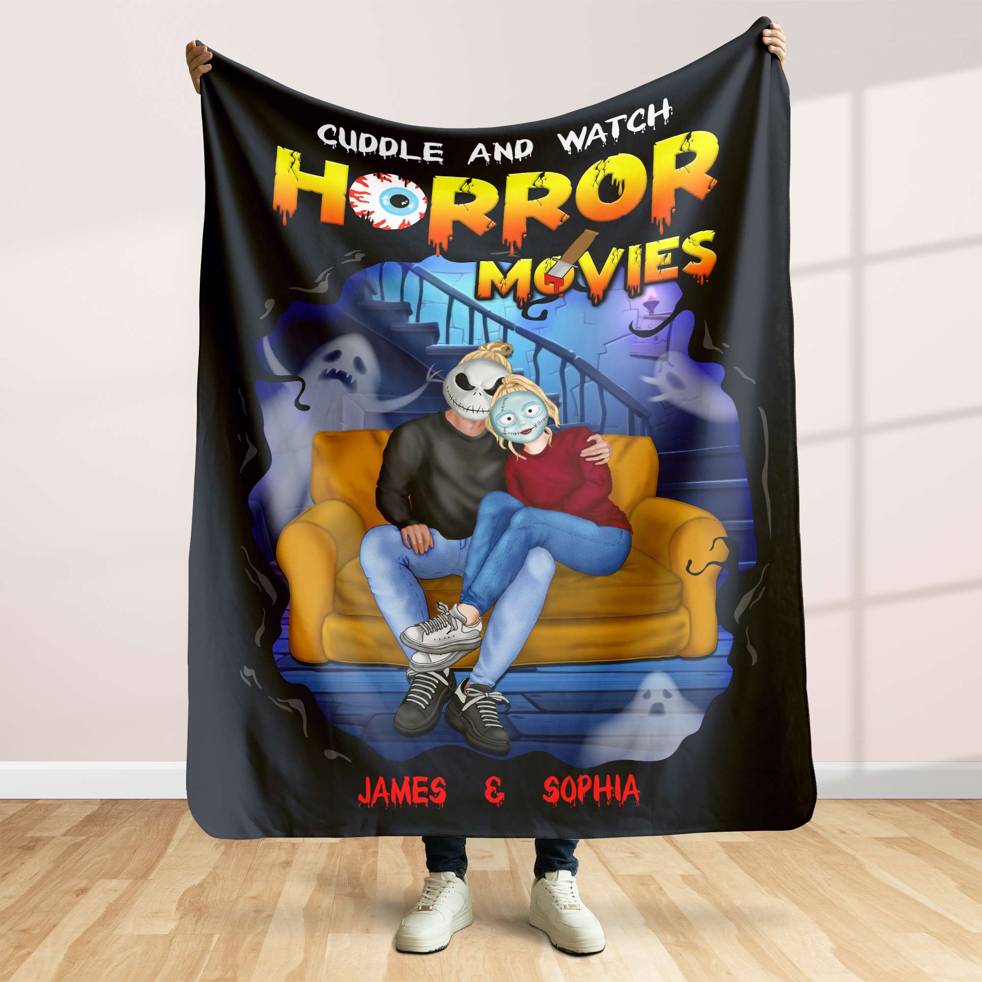 Personalized Horror Movie Night Blanket for Couples Blanket PopCulturePrints