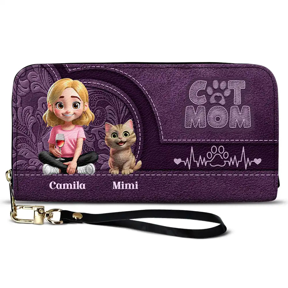 “For the Love of Cats” - Cat Mom 3D Effect Personalized Leather Long Wallet - Gift for Moms and Grandmothers Leather Long Wallet PopCulturePrints