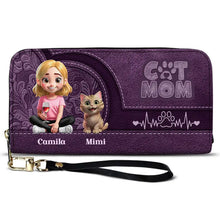 Load image into Gallery viewer, “For the Love of Cats” - Cat Mom 3D Effect Personalized Leather Long Wallet - Gift for Moms and Grandmothers Leather Long Wallet PopCulturePrints
