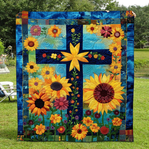Eternal Floral Cross Quilt Bed Set - Meaningful Christian Gift Blanket PopCulturePrints