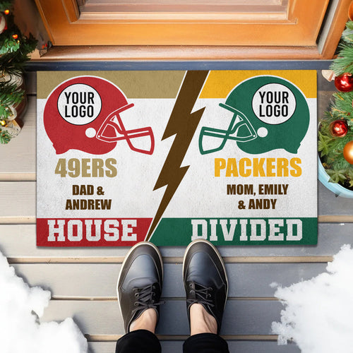 Personalized House Divided Football Fan Doormat - Custom Team Logo Gift Doormat PopCulturePrints