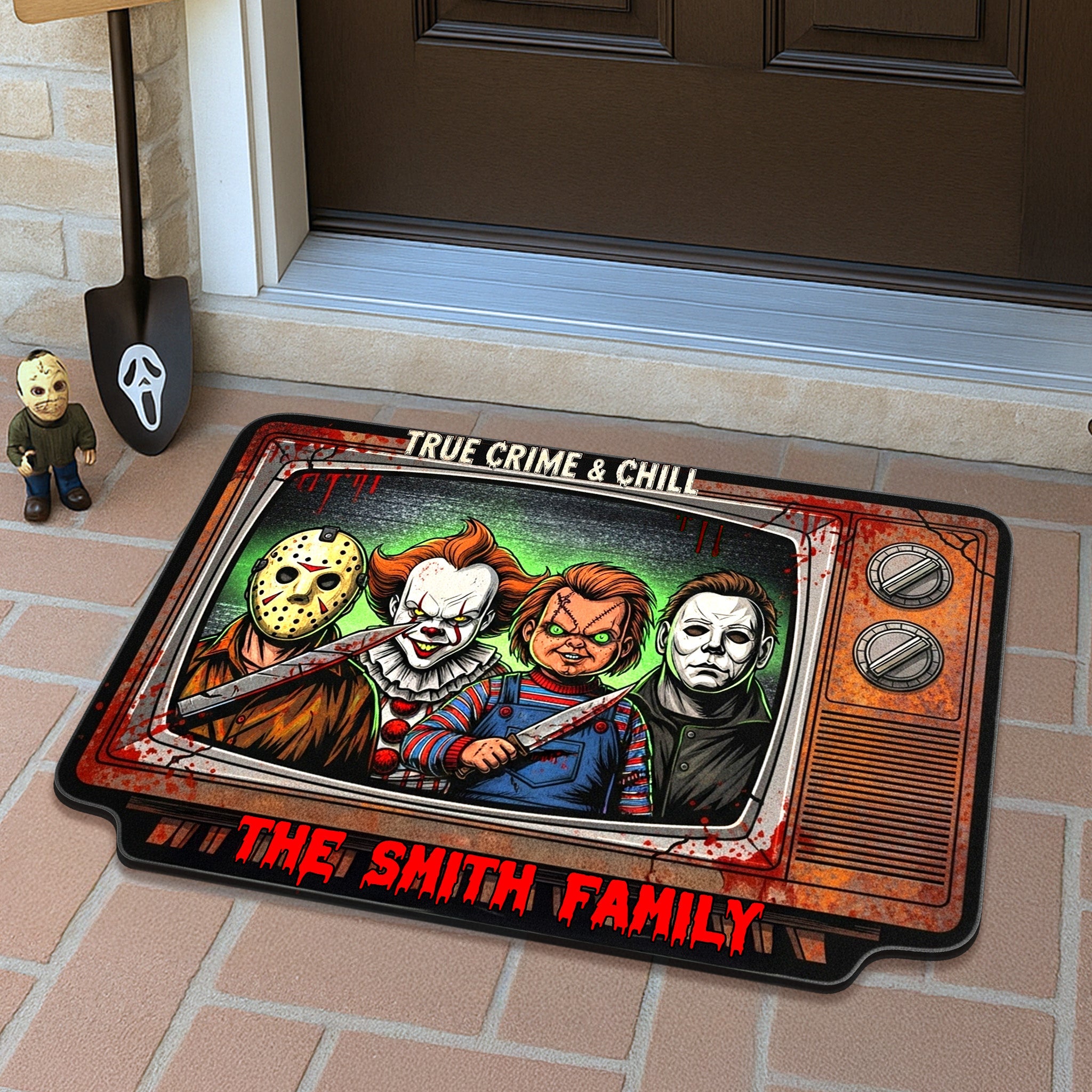True Crime & Chill - Horror Custom Shape Doormat - Personalized Gifts for Halloween Doormat PopCulturePrints