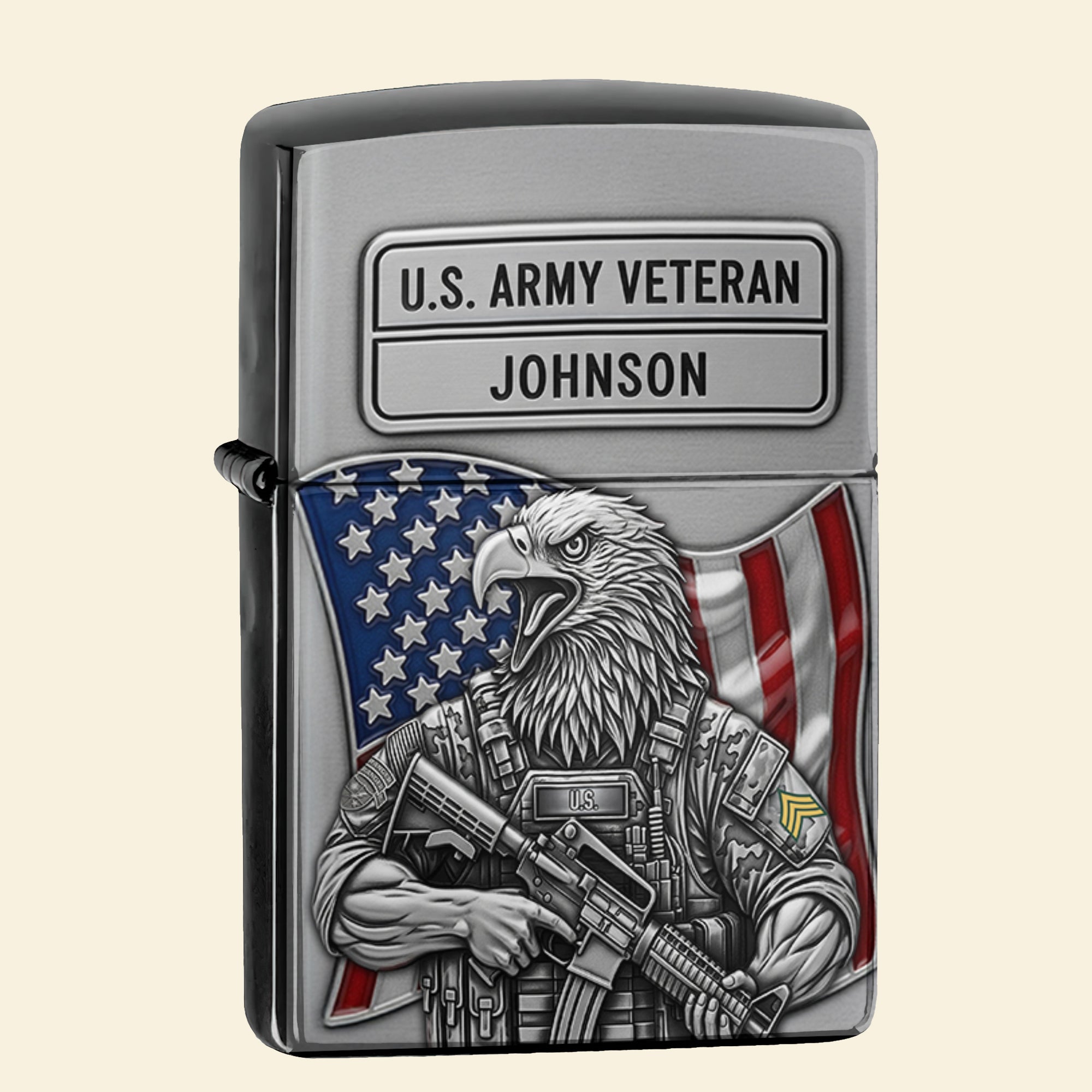 "Honor Our Heroes: Personalized American Protector Lighter - Unique Gifts for Veterans & Military Families" Lighter PopCulturePrints