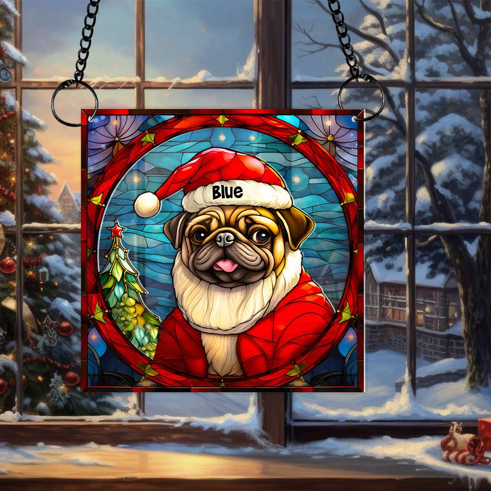 Personalized Pug Dog Christmas Suncatcher Ornament - Festive Gifts for Dog Lovers