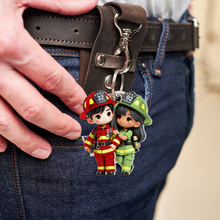 Load image into Gallery viewer, Personalized Firefighter Couple Keychain | Meaningful Valentine&#39;s Day Gifts for Couples Keychains PopCulturePrints
