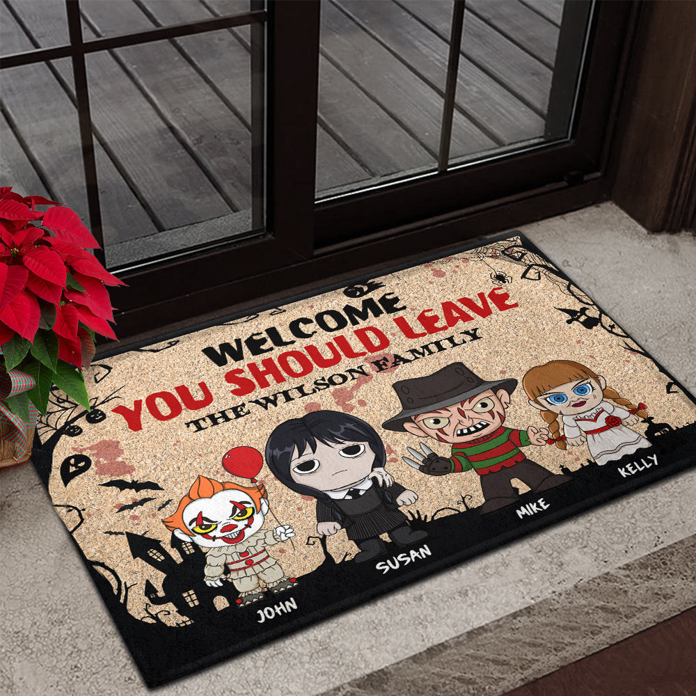 Personalized Horror Family Doormat - Welcome, You Should Leave Doormat PopCulturePrints