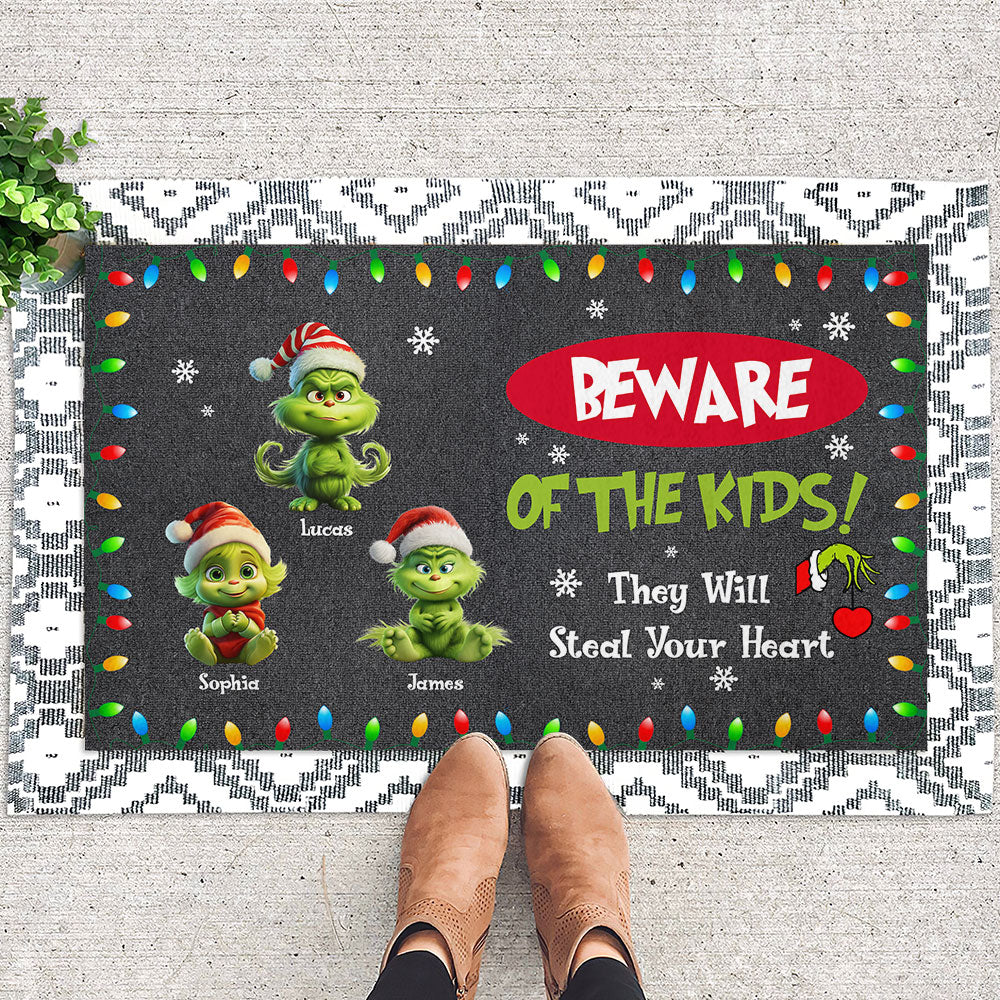 Personalized Grinch Family Doormat - Beware of the Kids