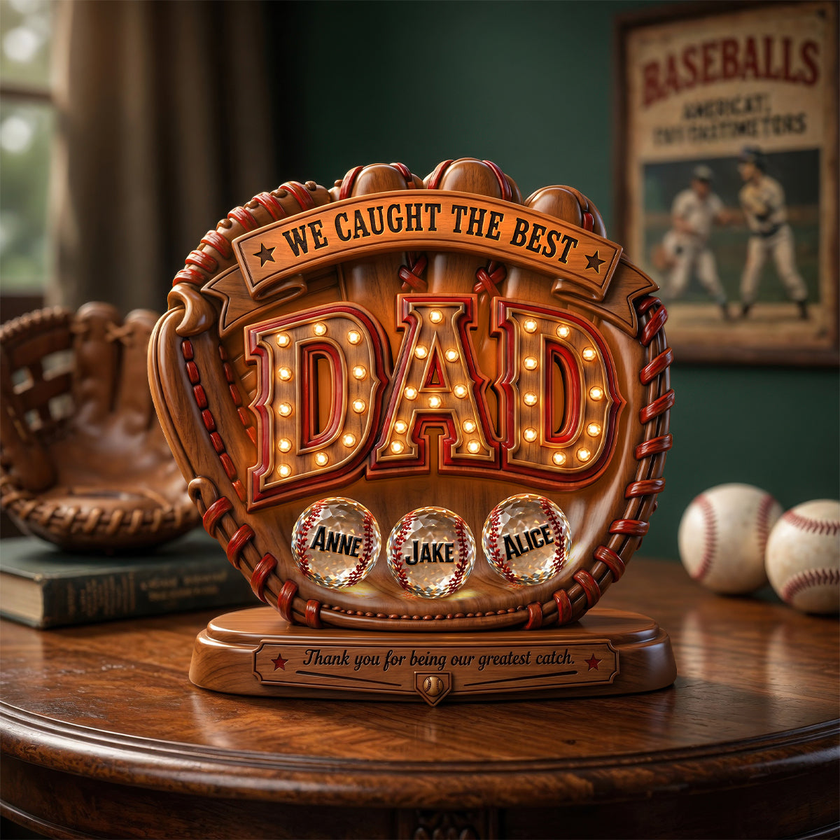 "We Caught the Best Dad" - Personalized Acrylic Plaque - Gift for Dads, Grandpas, and Baseball Lovers Shaped Plaques PopCulturePrints