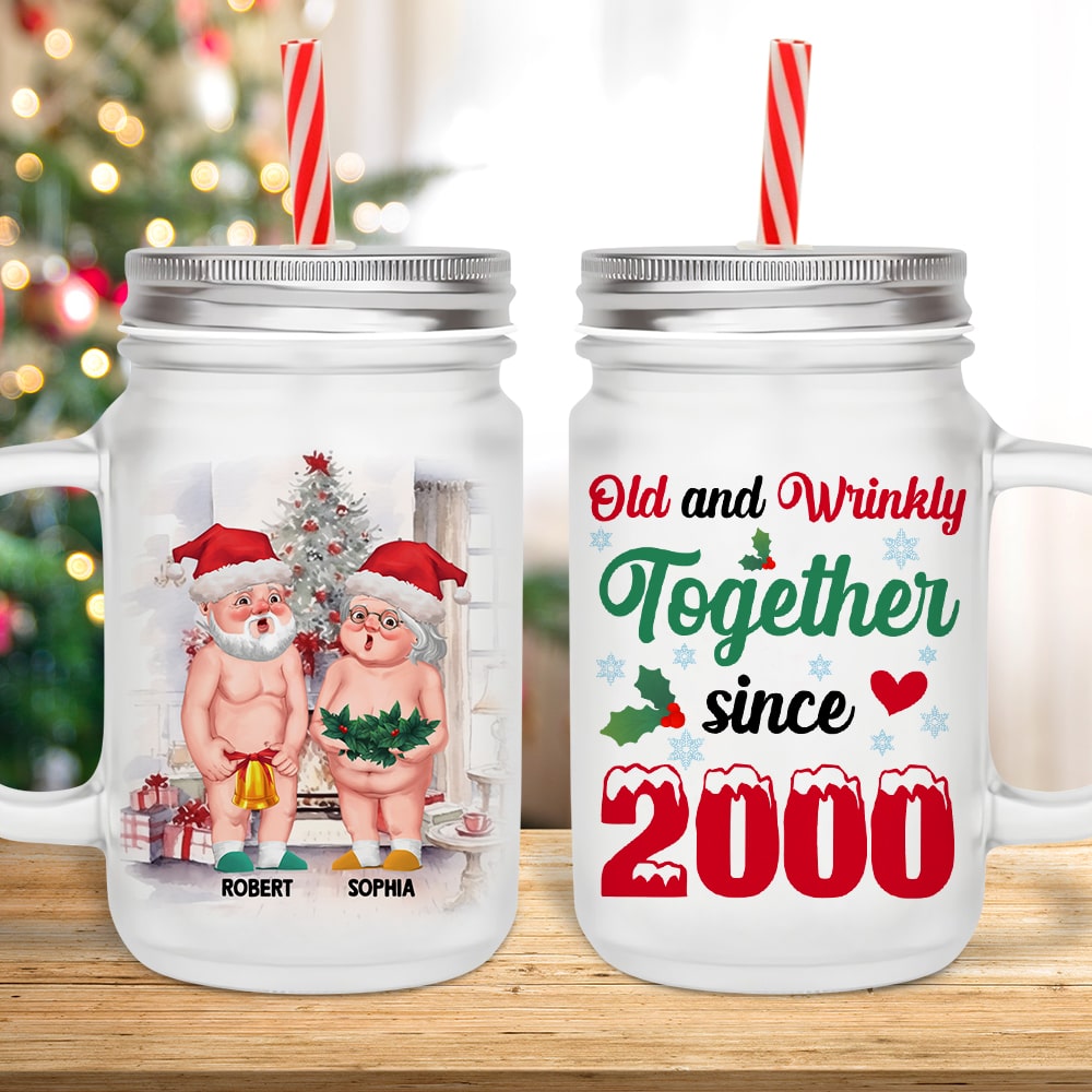 Personalized Old & Wrinkly Couple Mason Jar - Christmas Gift