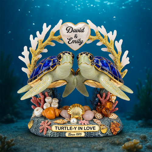“Turtle-y In Love” - Personalized Turtle Couple Acrylic Plaque - Custom Gifts for Couples Shaped Plaques PopCulturePrints