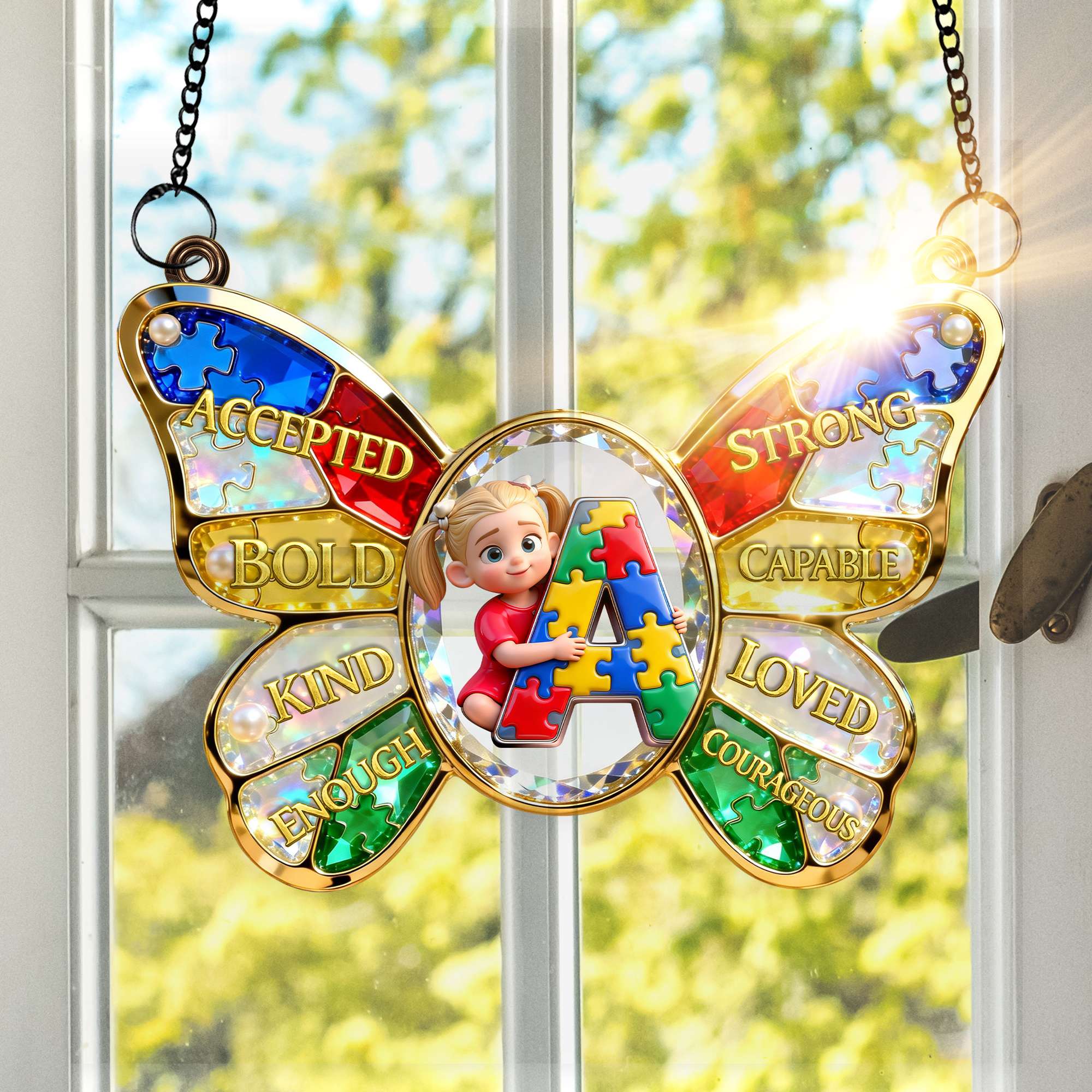 “Shining Bright, Just Like Them” - Personalized Autism Kids Suncatcher Ornament - Custom Photo Gift for Children & Loved Ones Ornament PopCulturePrints
