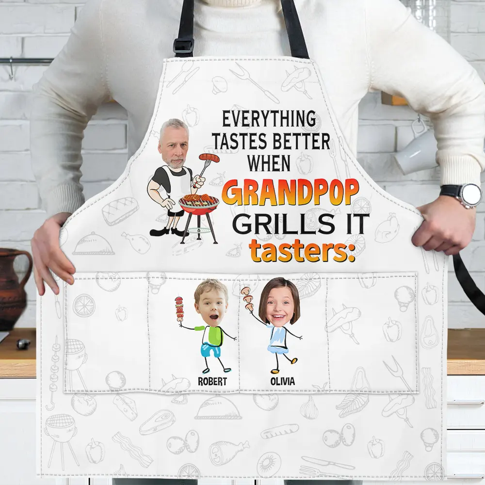 Everything Tastes Better When Daddy Grills It - Personalized Apron | Custom Gift for Dad, Grandpa, and Grill Lovers Apron PopCulturePrints