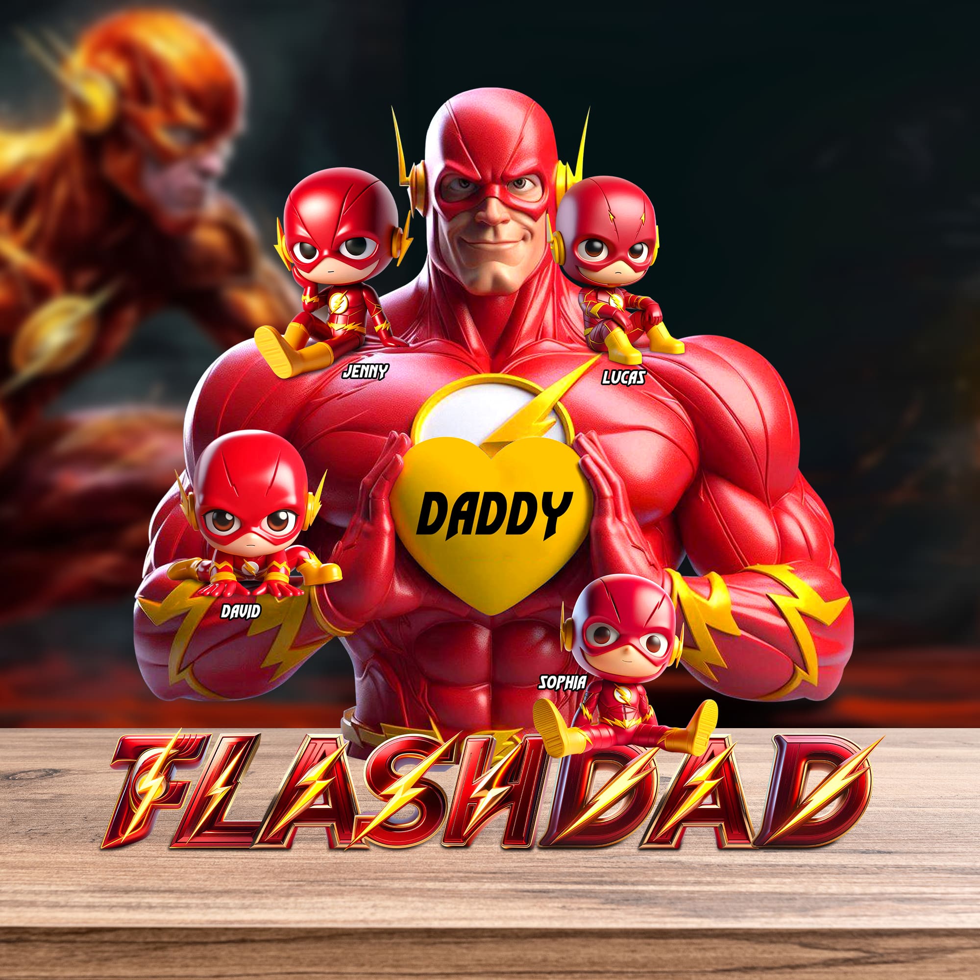 “Superheroes for Super Dads” - Flash Dad Plaque, Personalized Gift for Dads, Grandpas, and Father Figures Shaped Plaques PopCulturePrints