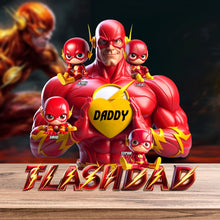 Load image into Gallery viewer, “Superheroes for Super Dads” - Flash Dad Plaque, Personalized Gift for Dads, Grandpas, and Father Figures Shaped Plaques PopCulturePrints
