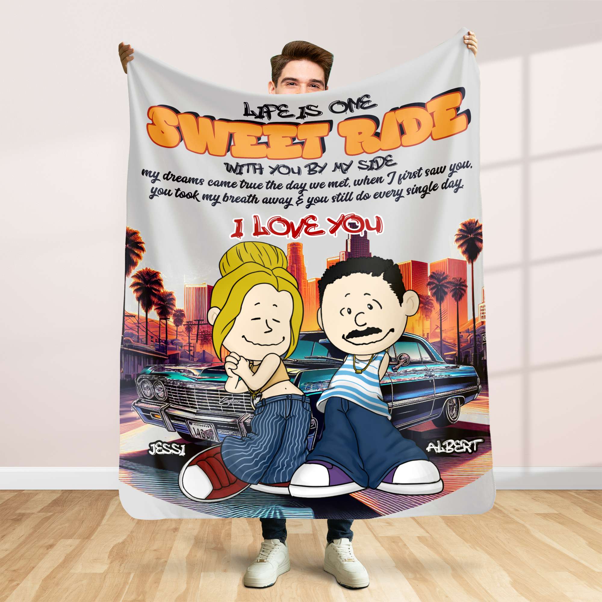 Personalized Blanket for Couples - Sweet Ride Design for Lowrider Lovers Blanket PopCulturePrints