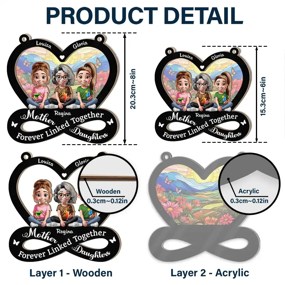 “Mother & Daughter Forever Linked Together” - Personalized 3D Effect Window Hanging Suncatcher Ornament - Perfect Gift for Mom, Grandma, and Daughters Suncatcher Ornament PopCulturePrints
