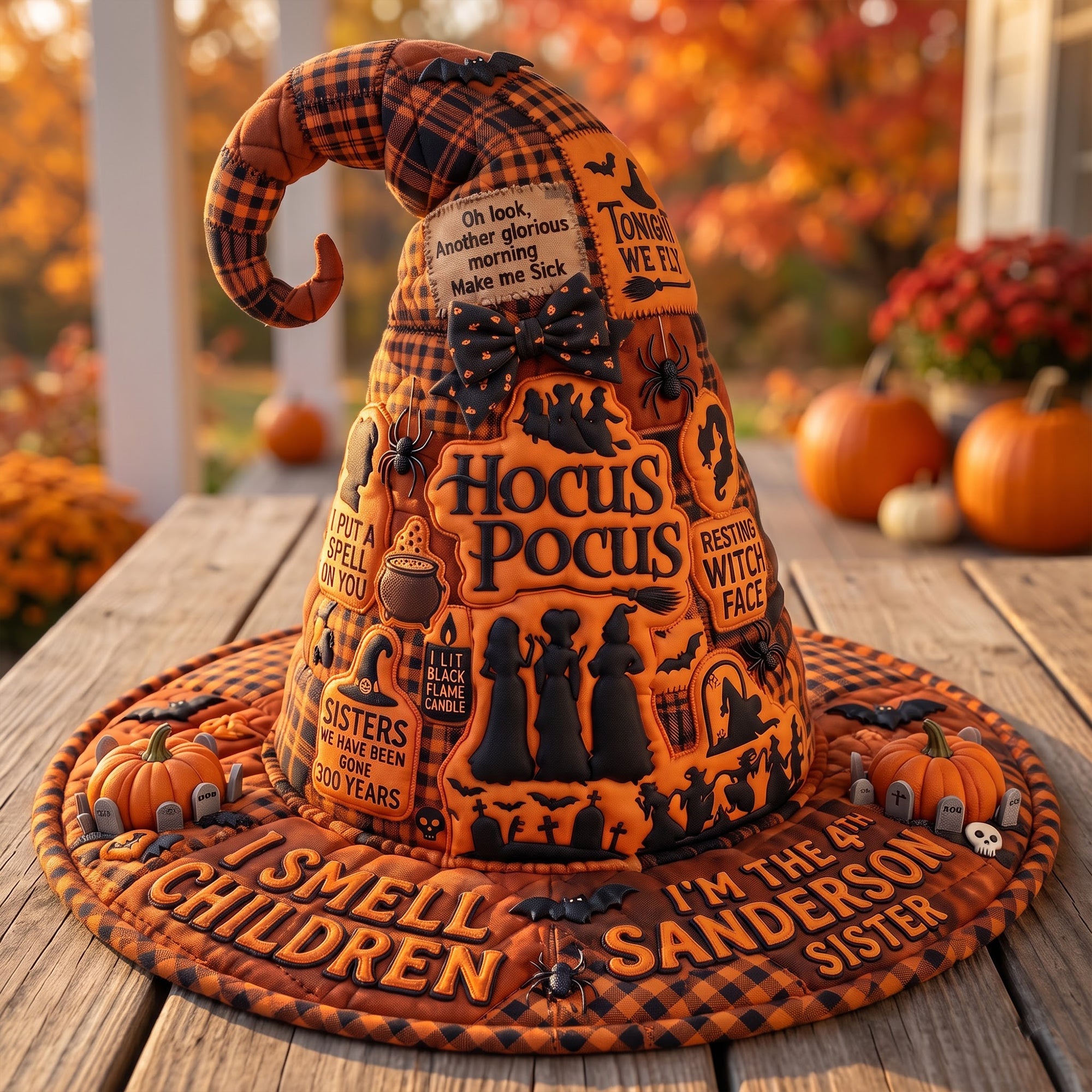 "Oh look, Another glorious morning!" - Macabre Spell Sisters Quilted Witch Hat - Personalized Gift for Witch Lovers
