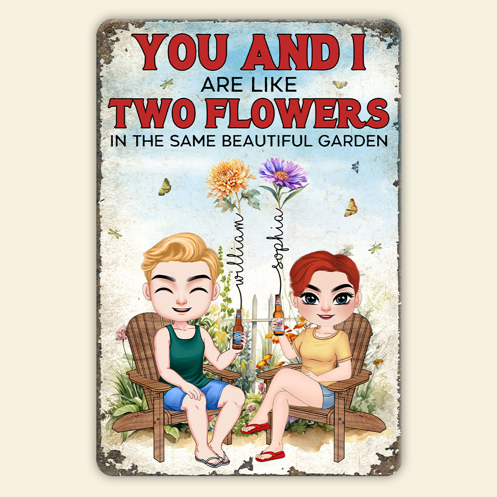 Personalized Couple Metal Sign - Two Flowers Garden Theme Metal Signs PopCulturePrints