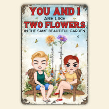 Load image into Gallery viewer, Personalized Couple Metal Sign - Two Flowers Garden Theme Metal Signs PopCulturePrints
