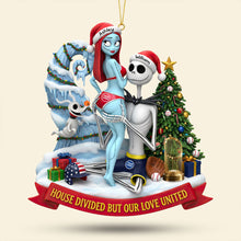 Load image into Gallery viewer, “House Divided But Our Love United” - Personalized Naughty Spooky Couple Ornament - Custom Gift for Halloween Lovers Ornament PopCulturePrints
