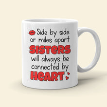 Load image into Gallery viewer, Personalized Sisters Forever Connected Coffee Mug Coffee Mug PopCulturePrints
