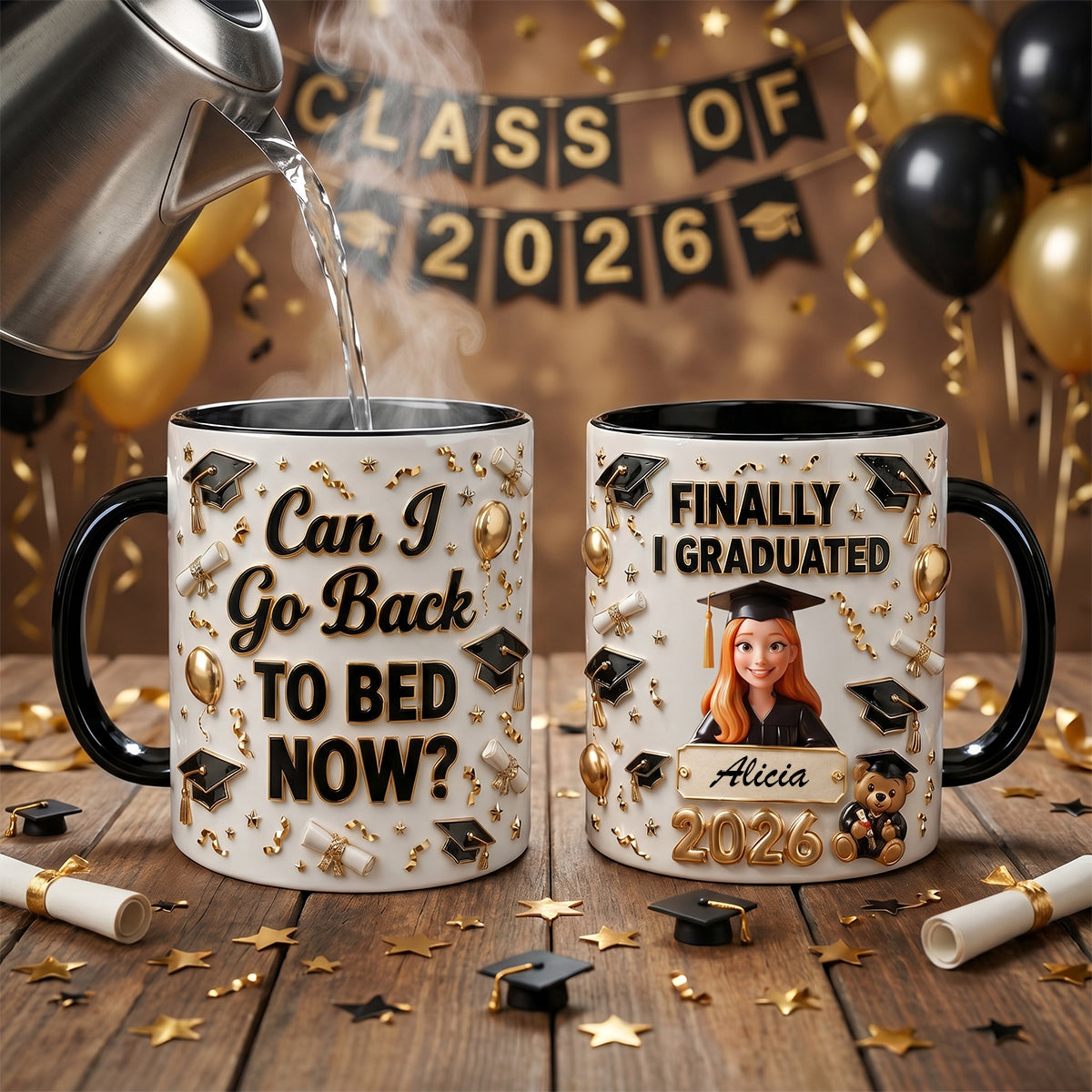 “Can I Go Back to Bed Now?” - Custom Photo Finally Graduation Coffee Mug - Personalized Gifts for Graduates Coffee Mug PopCulturePrints