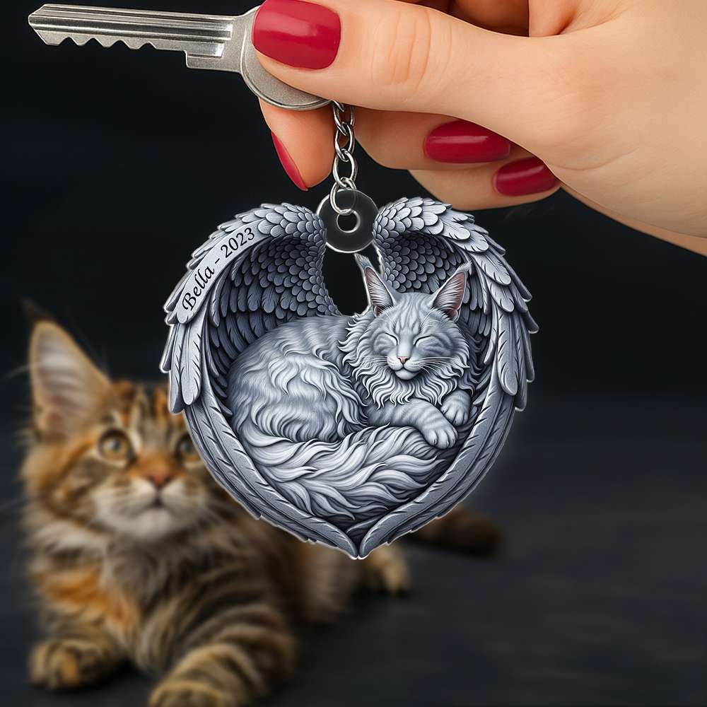 "A Paw-sitive Reminder of Love" - Cat In Heaven Acrylic Keychain - Personalized Gift for Cat Lovers Keychains PopCulturePrints