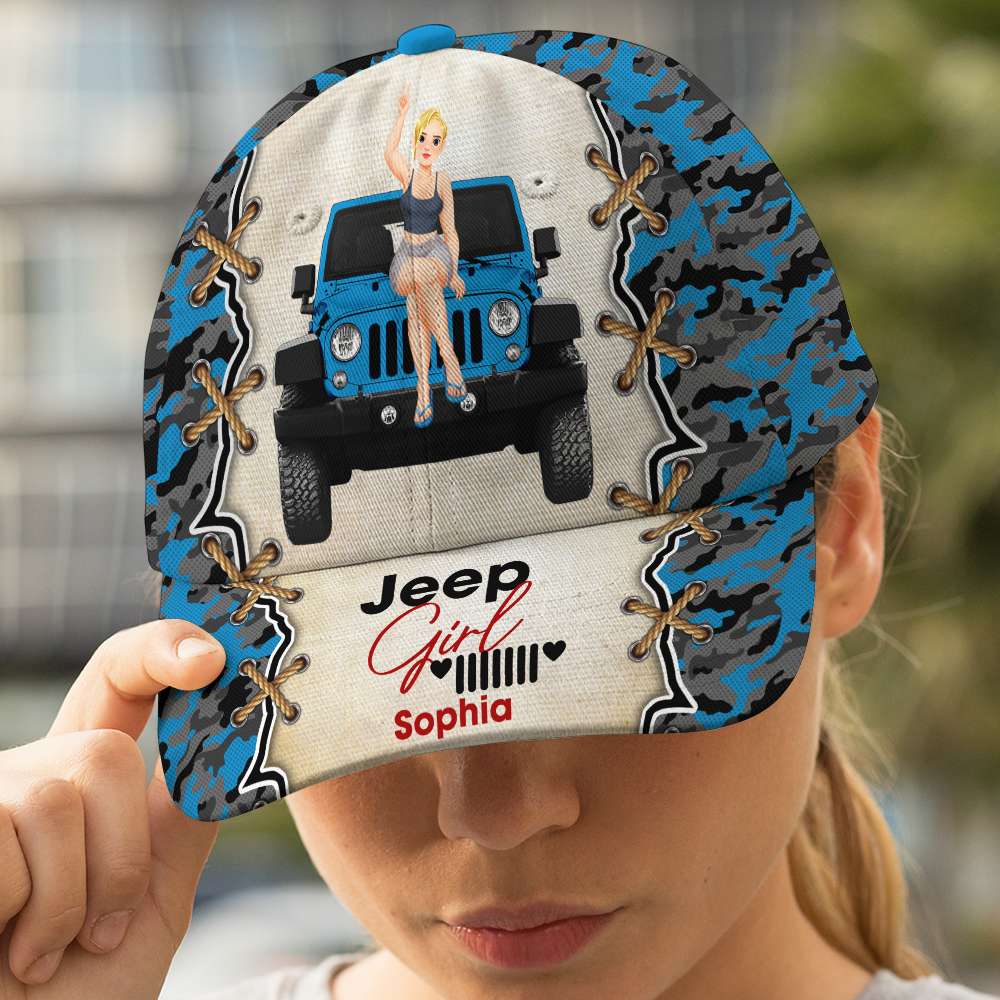 Personalized Jeep Girl Cap with Pink Camo Design