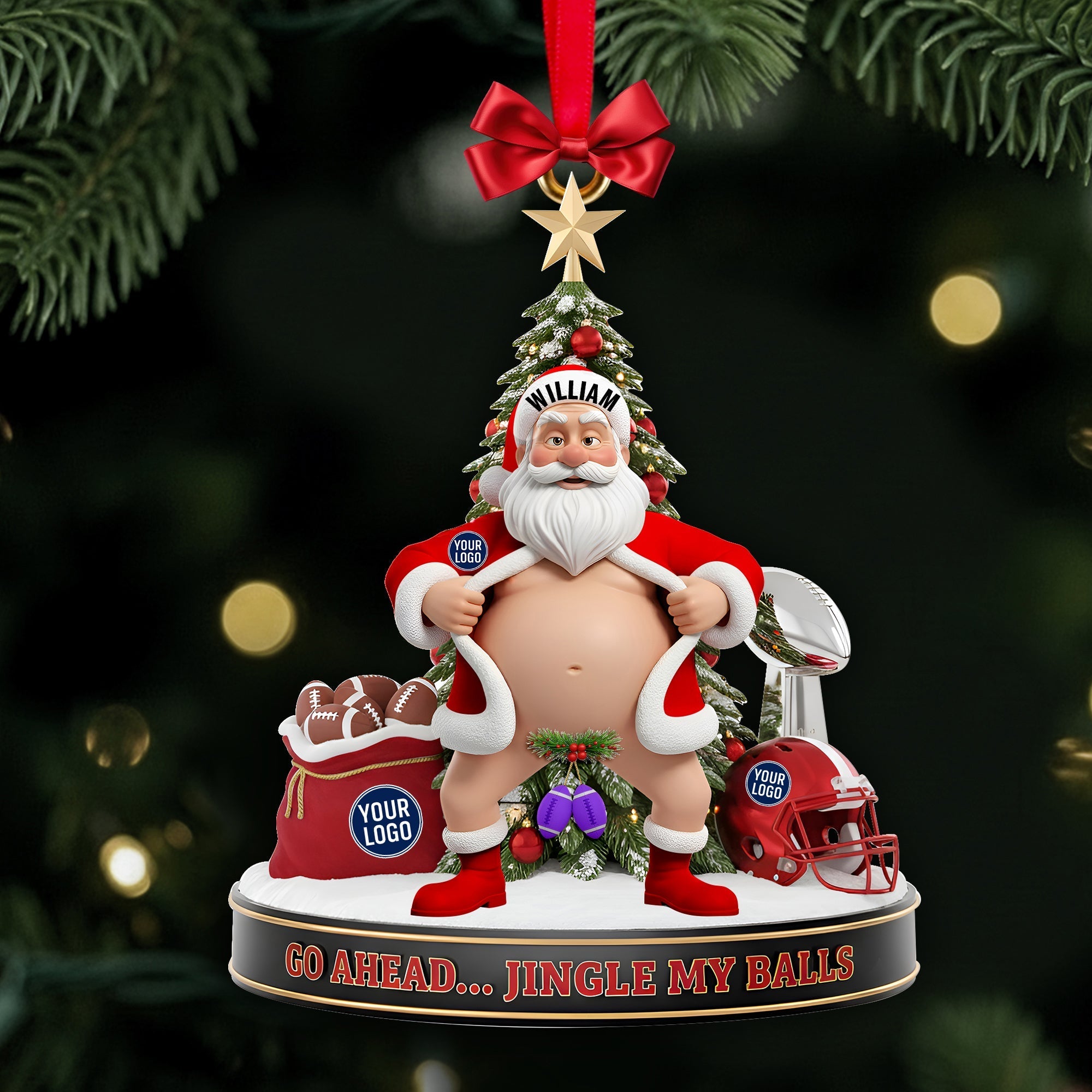 "Go Ahead... Jingle My Balls!" Personalized Santa Christmas Ornament - A Fun Gift for True Fans Ornament PopCulturePrints
