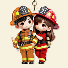 Load image into Gallery viewer, Personalized Firefighter Couple Keychain | Meaningful Valentine&#39;s Day Gifts for Couples Keychains PopCulturePrints
