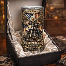 Load image into Gallery viewer, "Embrace the Spirit of Adventure - Freedom Riders 250th Anniversary Tumbler - Personalized Gift for Bikers" Tumbler Cup PopCulturePrints
